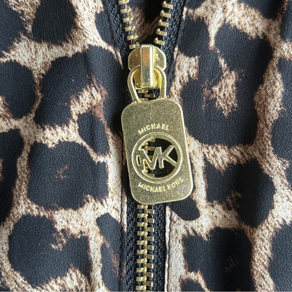 Michael Kors Leopard Animal Print Top Womens L Zip Up Blouse Lightweight Luxury - Picture 6 of 13